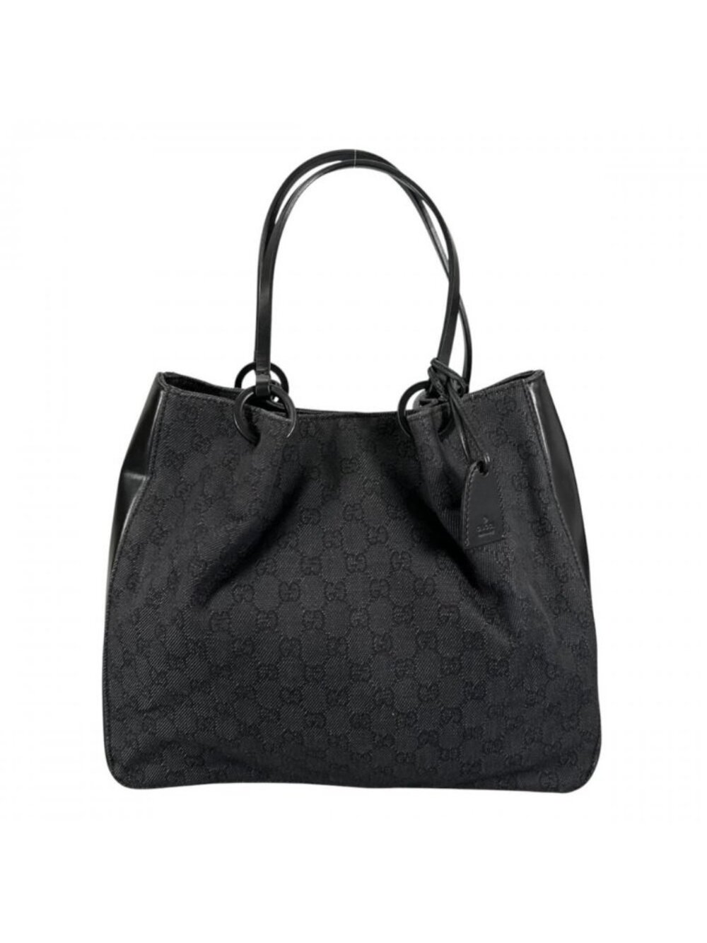 Gucci Tote GG Pattern Shoulder Bag Canvas Leather Black Silver